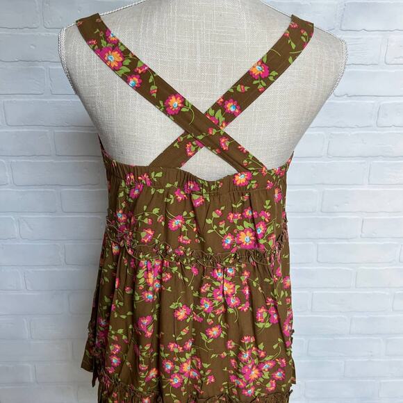 Matilda Jane Women's Brown and Orange Ruffle Top Tunic Shirt Sleeveless -sz xs - Picture 2 of 6